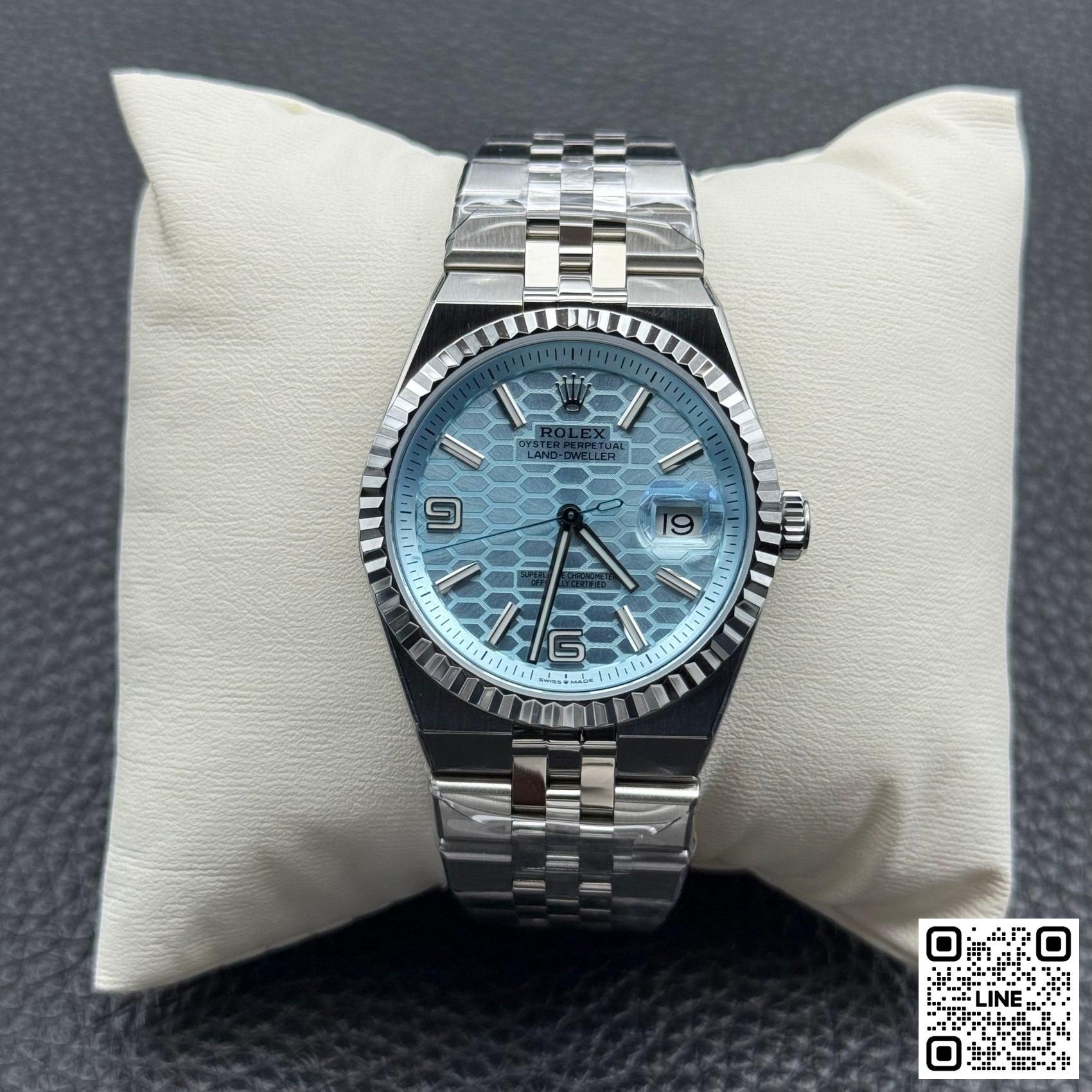 カテゴリ:<a href='/product.shtml?cid=789'>ランド ドゥエラー</a> <br>NOOB工場 ロレックス ランドドゥエラー 127336 ハニカムモチーフ 36MM アイスブルー 7135ムーブメント