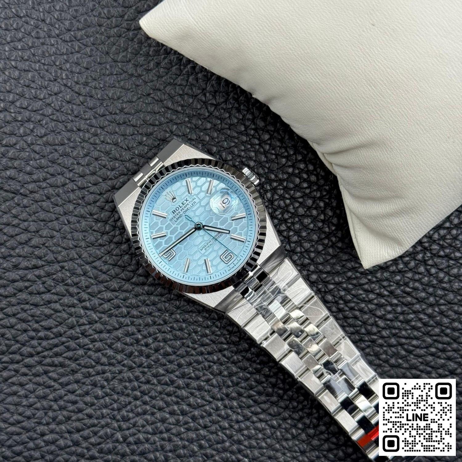 カテゴリ:<a href='/product.shtml?cid=789'>ランド ドゥエラー</a> <br>NOOB工場 ロレックス ランドドゥエラー 127336 ハニカムモチーフ 36MM アイスブルー 7135ムーブメント