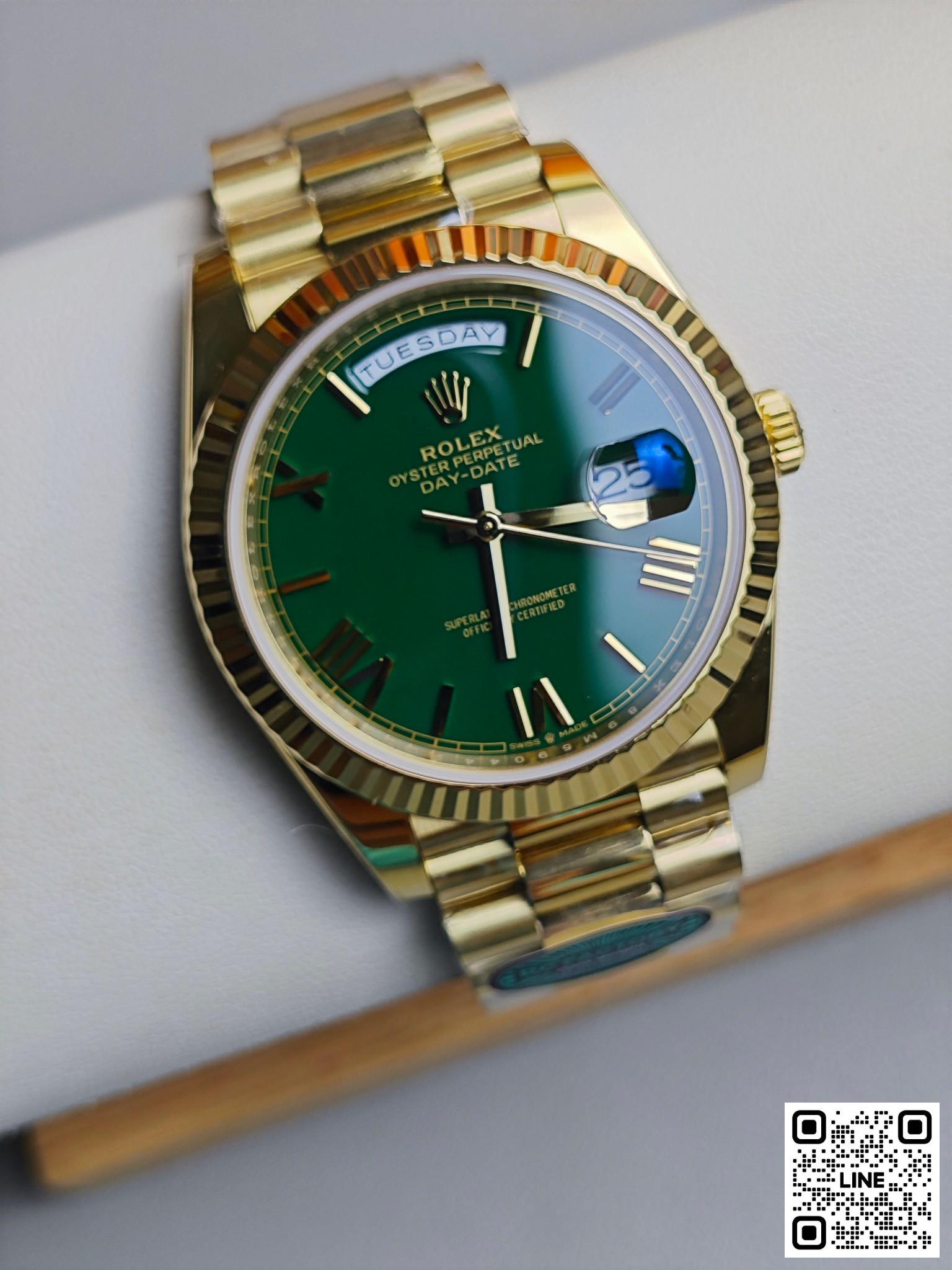 カテゴリ:<a href='/product.shtml?cid=667'>デイデイト</a> <br>RC工場 ロレックス デイデイト 40mm イエローゴールド グリーン 3255ムーブメント