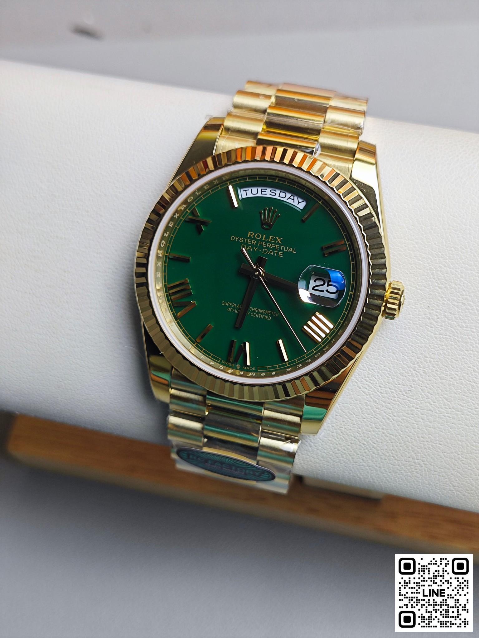 カテゴリ:<a href='/product.shtml?cid=667'>デイデイト</a> <br>RC工場 ロレックス デイデイト 40mm イエローゴールド グリーン 3255ムーブメント