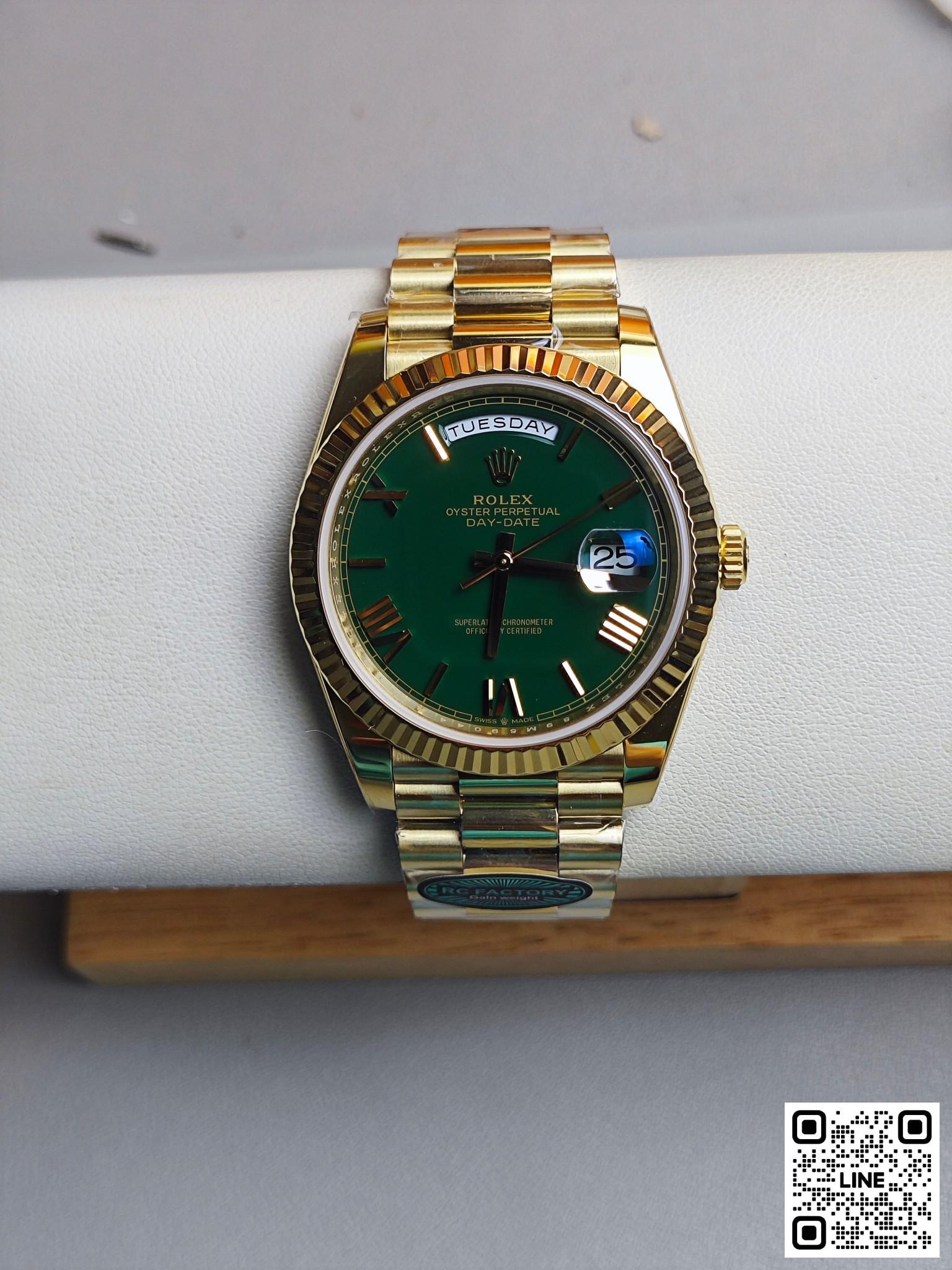 カテゴリ:<a href='/product.shtml?cid=667'>デイデイト</a> <br>RC工場 ロレックス デイデイト 40mm イエローゴールド グリーン 3255ムーブメント